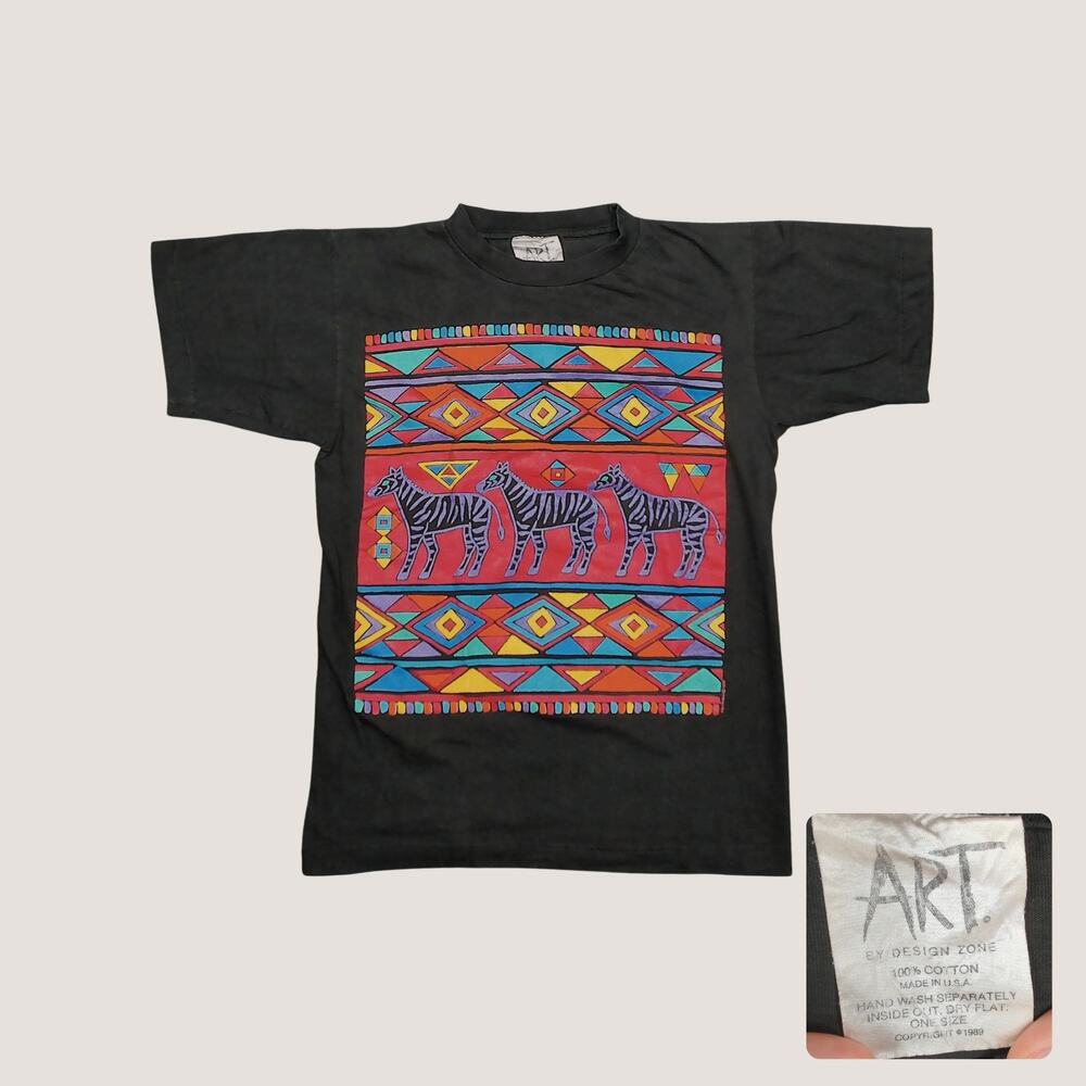 Vintage 90s Art by Design Zone Zebra Tribal Tee Single Stitch Medium